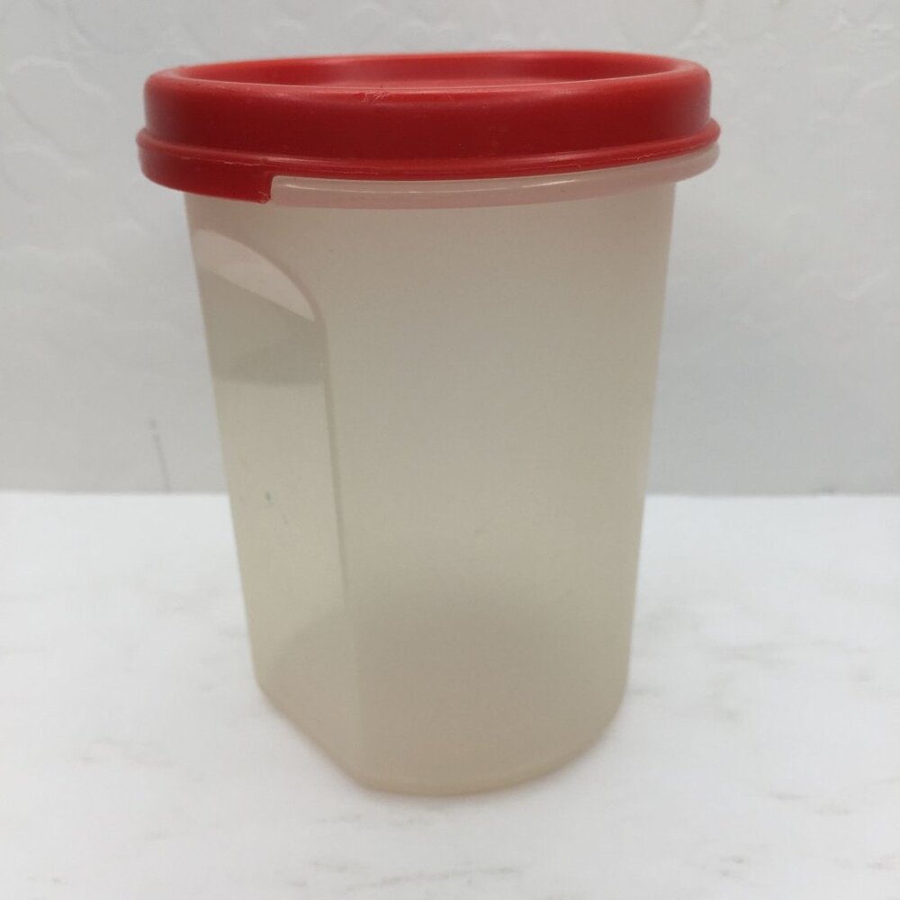 Vintage Tupperware Modular Mate 1606 Round Canister 15 Fl Oz 440mL Sheer Red Lid